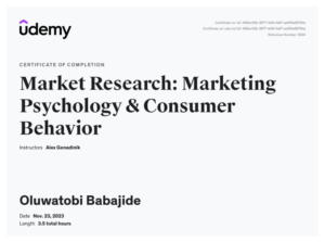 Babajide Oluwatobi Market Research Expert Certificate