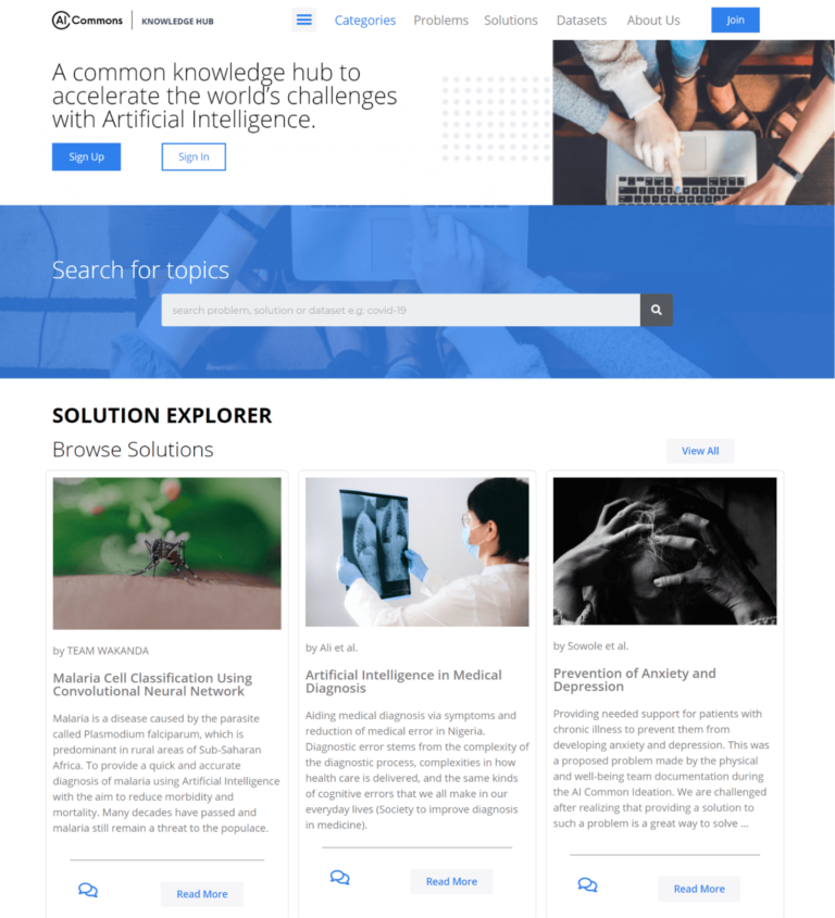 A knowledge hub built by babajide Oluwatobi in partnership with the butner foundation (AI Commons). The goal of this solution was to democratize AI Solutions and it worked amazingly